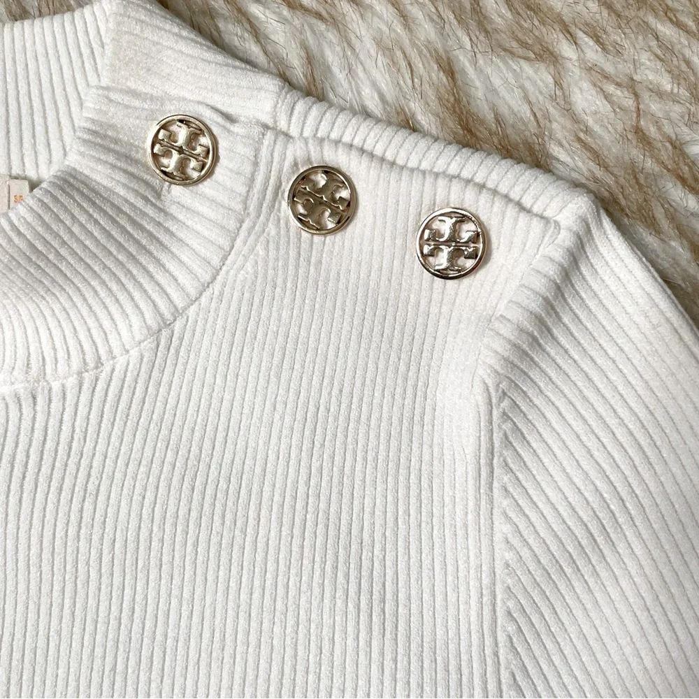 Tory Burch Logo Button ribbed short sleeve sweater - Picture 5 of 8